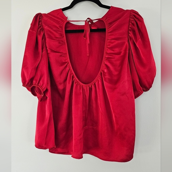 NWT EXPRESS Red Satin Puff Sleeve Blouse Size XL - Picture 6 of 8
